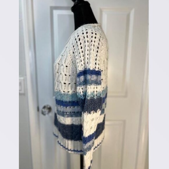 Water Edge "Cable Knit" Sweater in Indigo Strip from Sundance - Size Small - NWT - Picture 3 of 6